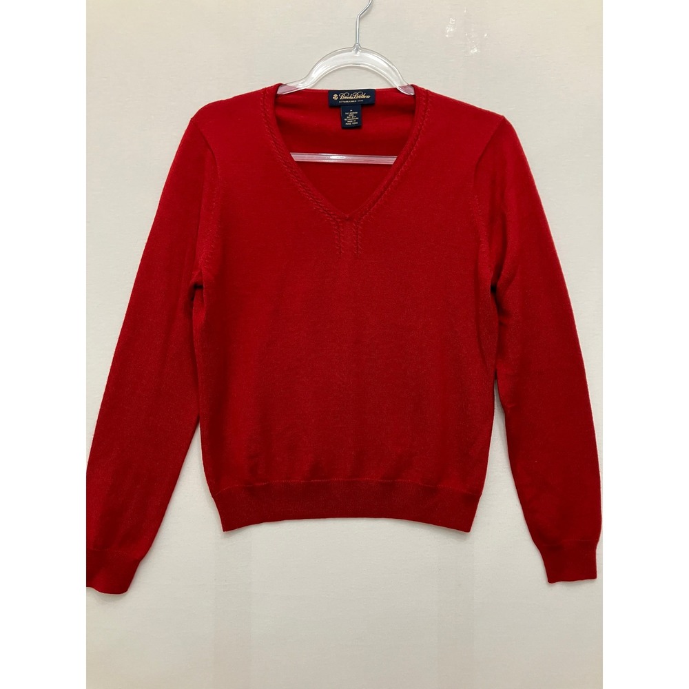 Brooks Brothers Womens Sweater Medium Red Merino Wool Silk Cashmere Knit Luxury